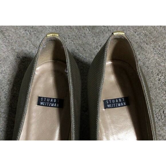 Stuart Weitzman Gold Tan Fabric Low Block Heel Pump Leather Sole Made In Spain 8 - Picture 5 of 6